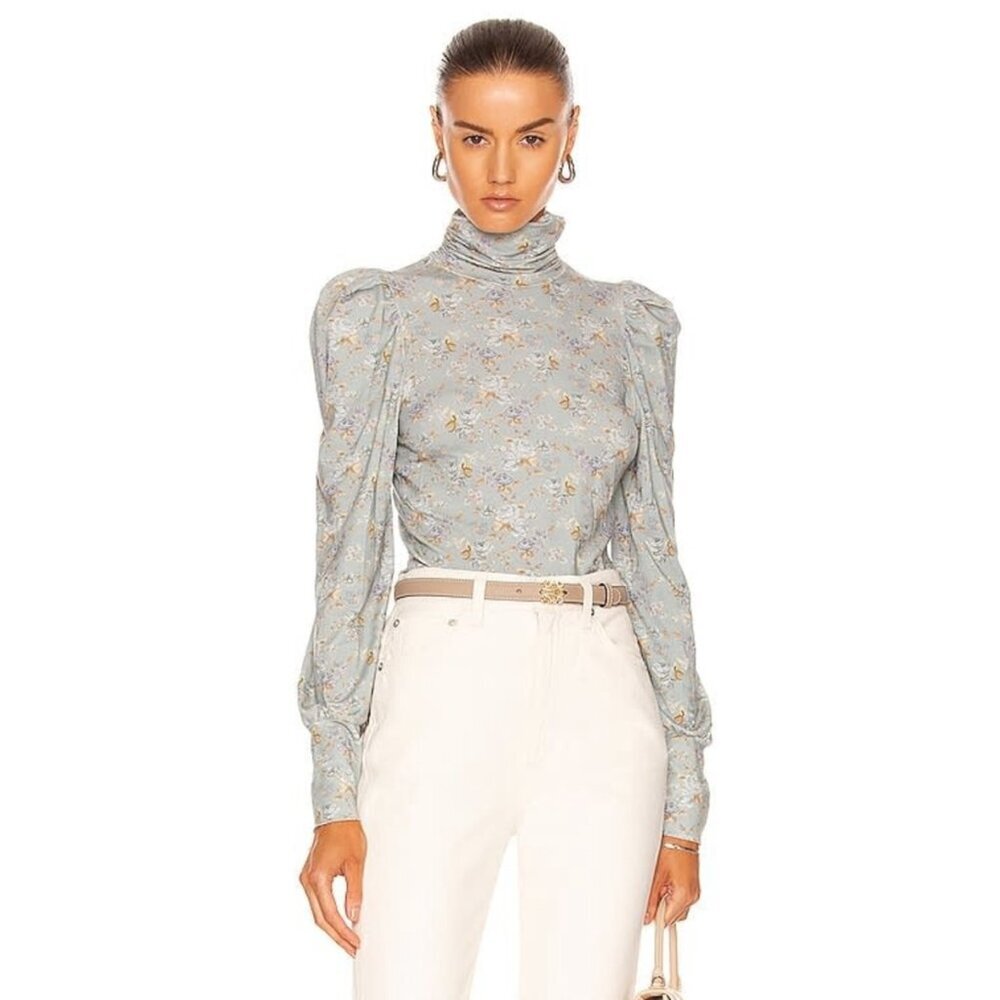 LoveShackFancy Vienna Turtleneck Top in Sky Gray